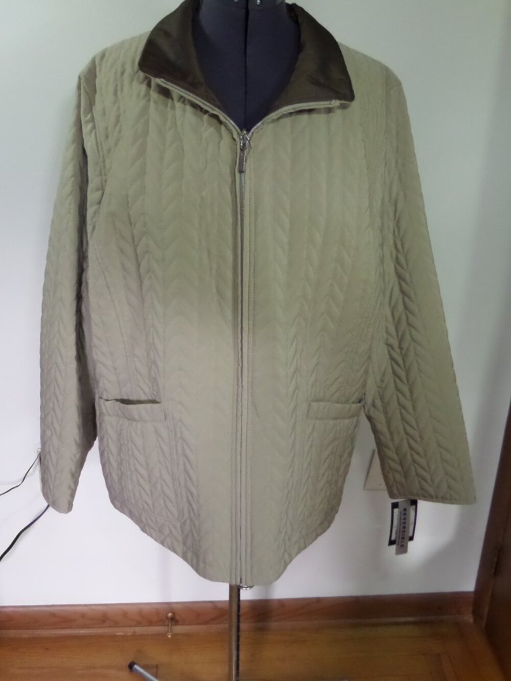 Gallery Womens Fall Winter Reversible Tan Brown Quilted Jacket SZ 2X NWT